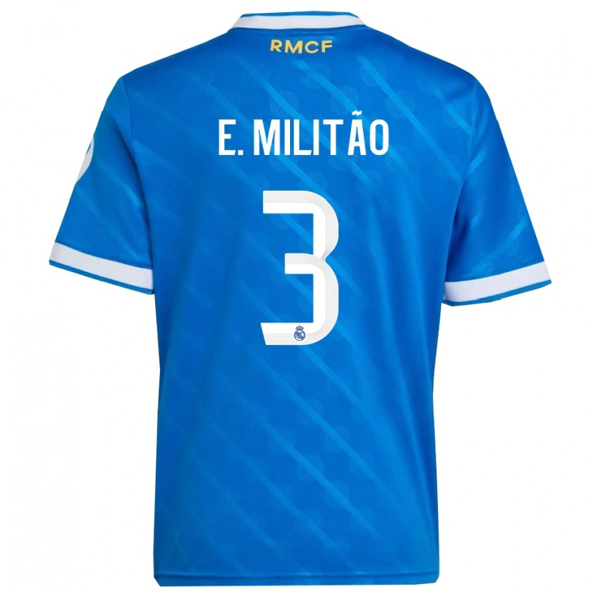 Danxen Mujer Camiseta Éder Militão #3 Azul Blanco Equipación Tercera 2025/26 La Camisa