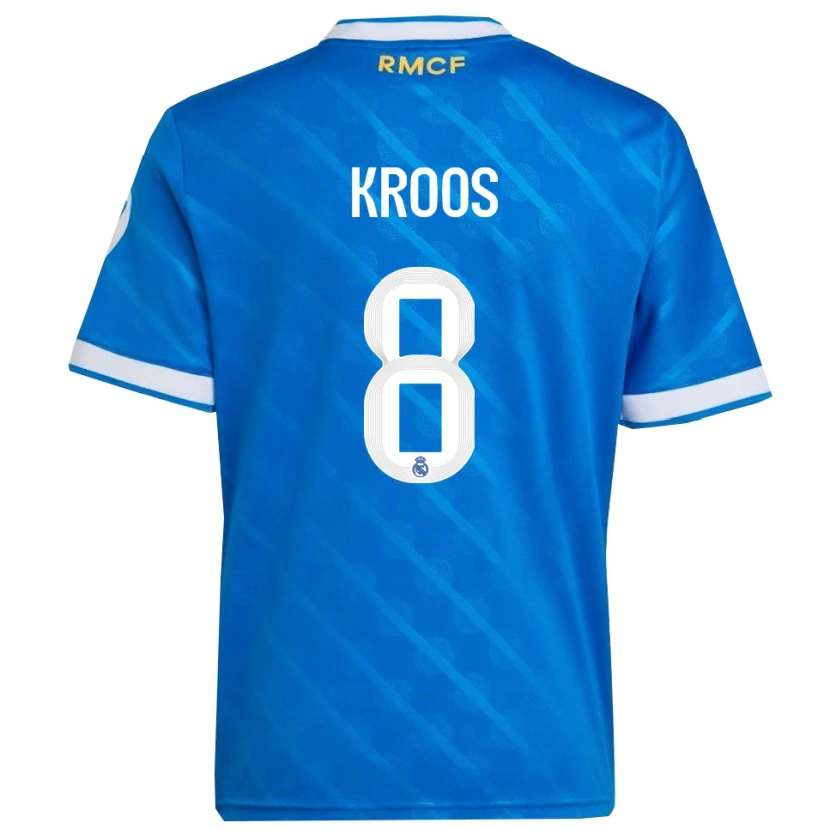 Danxen Mujer Camiseta Toni Kroos #8 Azul Blanco Equipación Tercera 2025/26 La Camisa