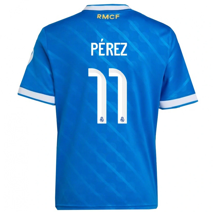 Danxen Mujer Camiseta Adrián Pérez #11 Azul Blanco Equipación Tercera 2025/26 La Camisa