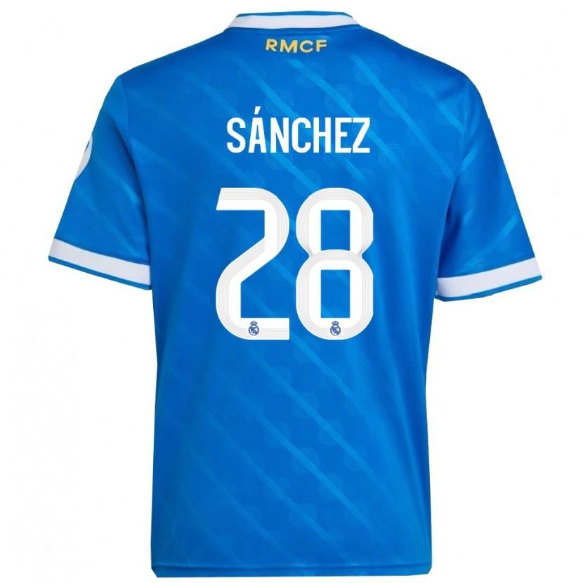 Danxen Mujer Camiseta Álex Sánchez #28 Azul Blanco Equipación Tercera 2025/26 La Camisa
