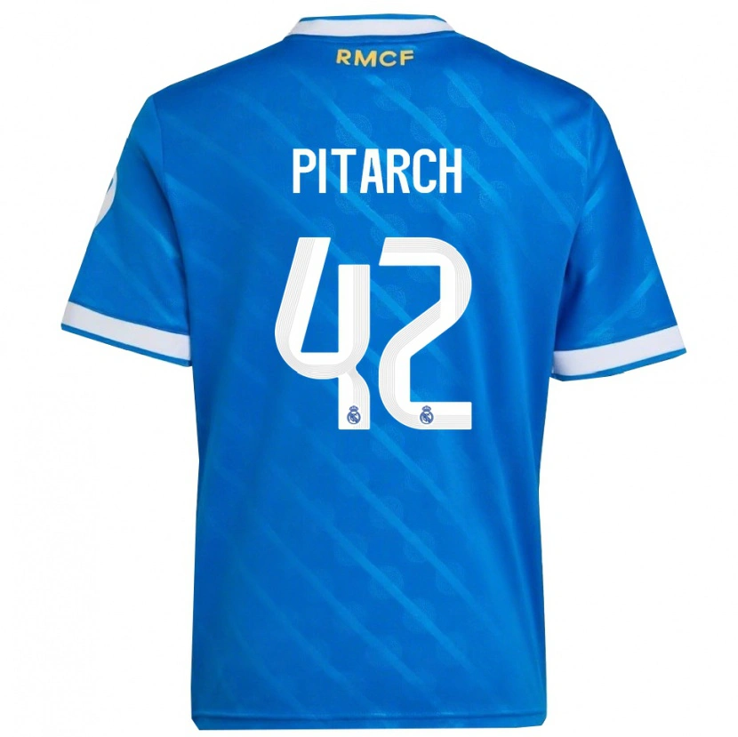 Danxen Mujer Camiseta Thiago Pitarch #42 Azul Blanco Equipación Tercera 2025/26 La Camisa