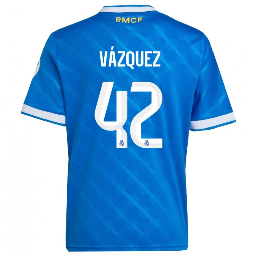 Danxen Mujer Camiseta Erik Vázquez #42 Azul Blanco Equipación Tercera 2025/26 La Camisa
