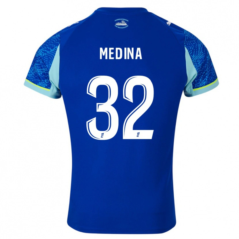 Danxen Mujer Camiseta Facundo Medina #32 Celeste Blanco Equipación Tercera 2025/26 La Camisa