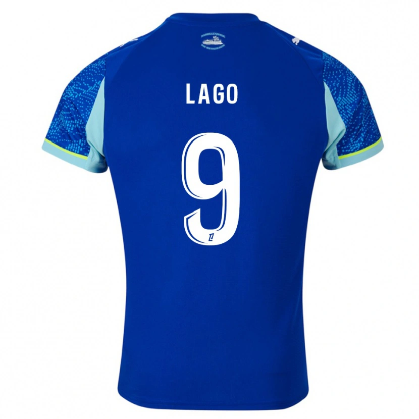 Danxen Mujer Camiseta Ange Lago #9 Celeste Blanco Equipación Tercera 2025/26 La Camisa