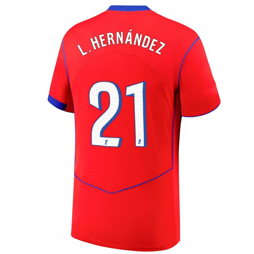 Danxen Mujer Camiseta Lucas Hernández #21 Rojo Azul Blanco Equipación Tercera 2025/26 La Camisa