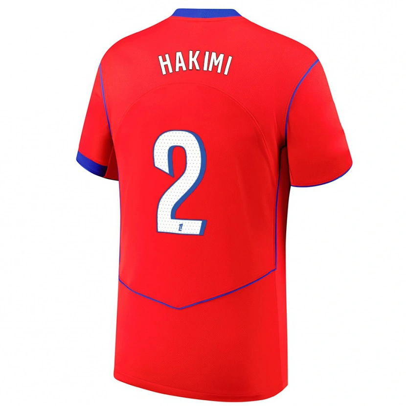 Danxen Mujer Camiseta Achraf Hakimi #2 Rojo Azul Blanco Equipación Tercera 2025/26 La Camisa