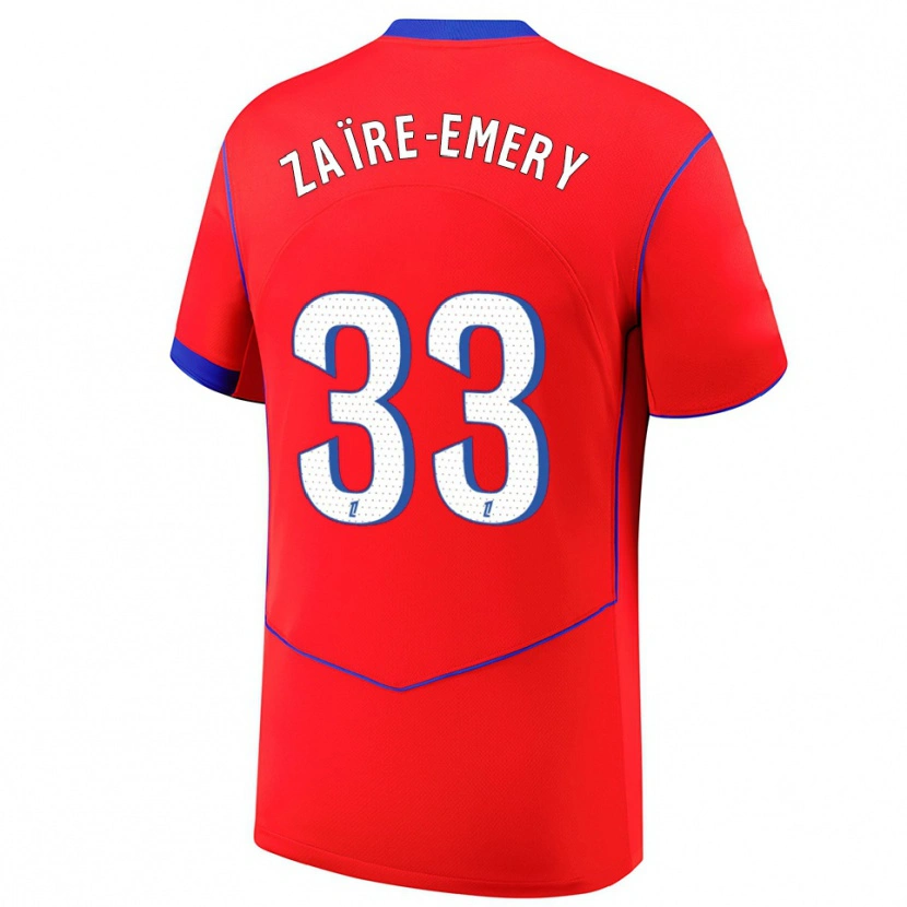 Danxen Mujer Camiseta Warren Zaïre-Emery #33 Rojo Azul Blanco Equipación Tercera 2025/26 La Camisa