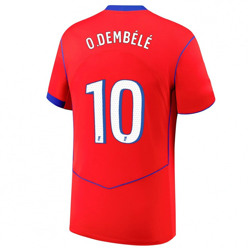Danxen Mujer Camiseta Ousmane Dembélé #10 Rojo Azul Blanco Equipación Tercera 2025/26 La Camisa