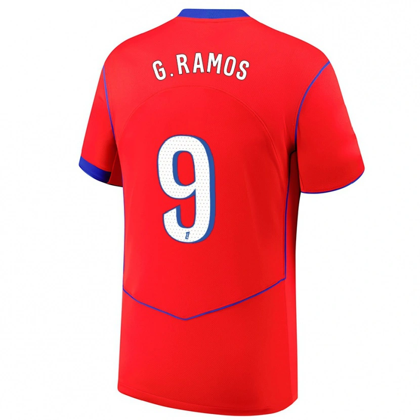 Danxen Mujer Camiseta Gonçalo Ramos #9 Rojo Azul Blanco Equipación Tercera 2025/26 La Camisa
