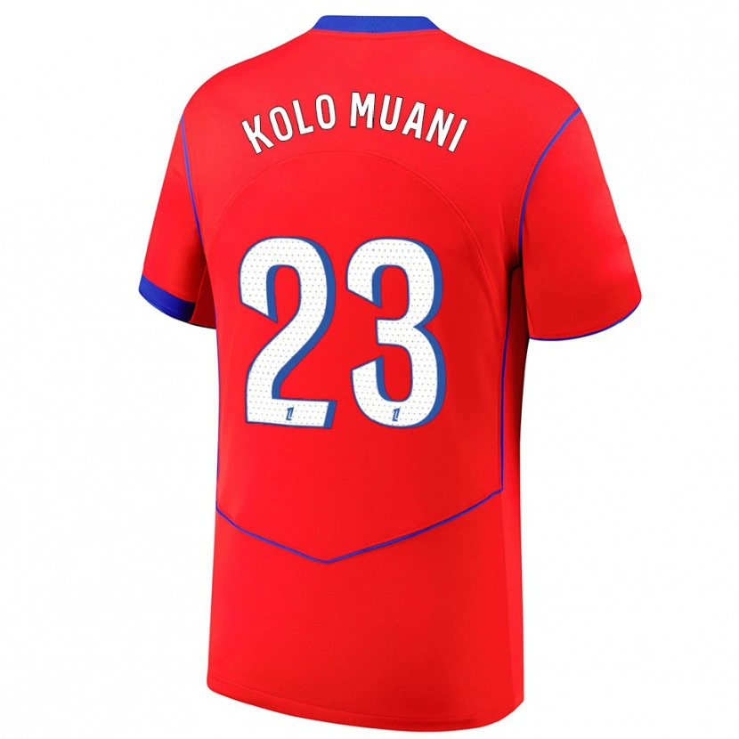 Danxen Mujer Camiseta Randal Kolo Muani #23 Rojo Azul Blanco Equipación Tercera 2025/26 La Camisa