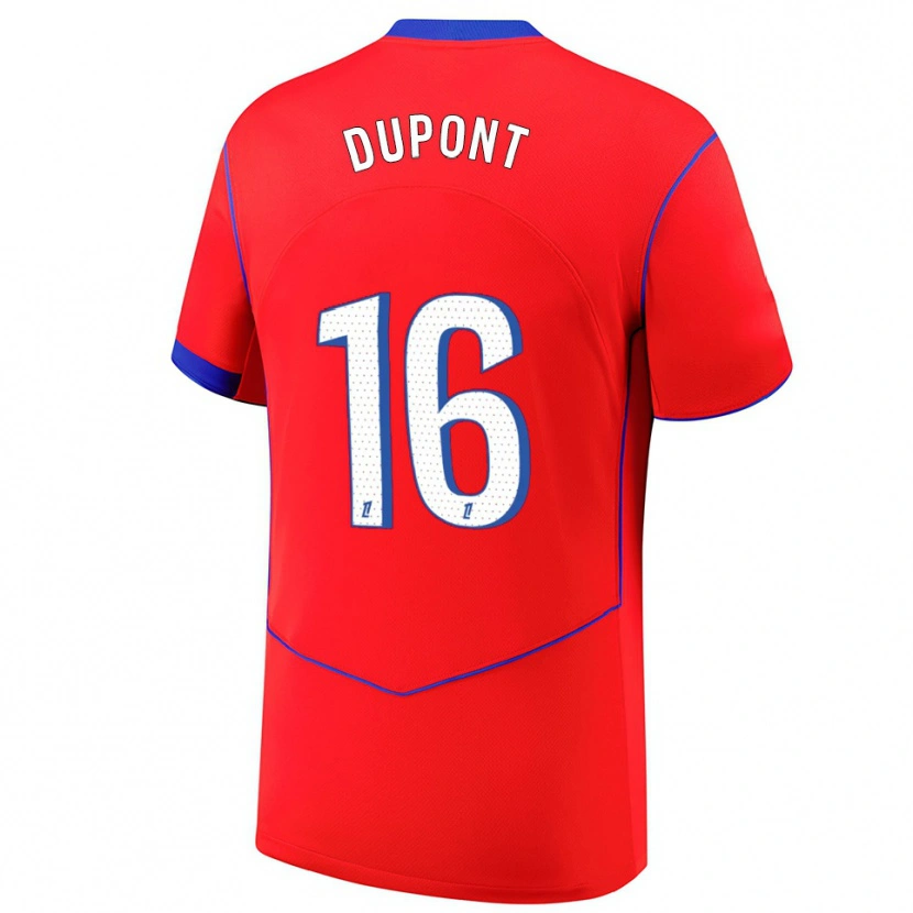 Danxen Mujer Camiseta Raphaël Dupont #16 Rojo Azul Blanco Equipación Tercera 2025/26 La Camisa