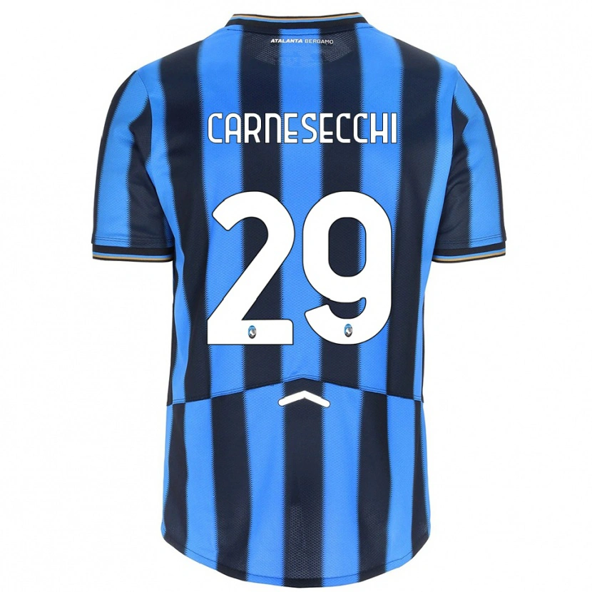 Danxen Niño Camiseta Marco Carnesecchi #29 Azul Cielo Negro 1ª Equipación 2025/26 La Camisa