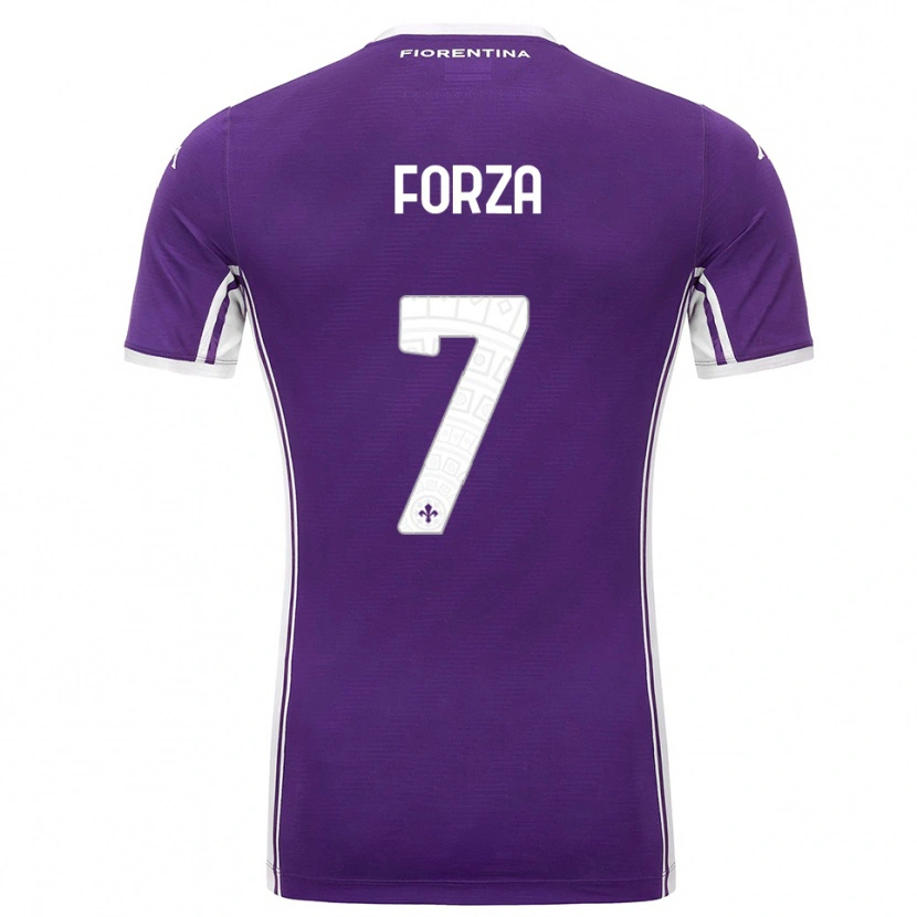 Danxen Niño Camiseta Francesco Forza #7 Púrpura Blanco 1ª Equipación 2025/26 La Camisa