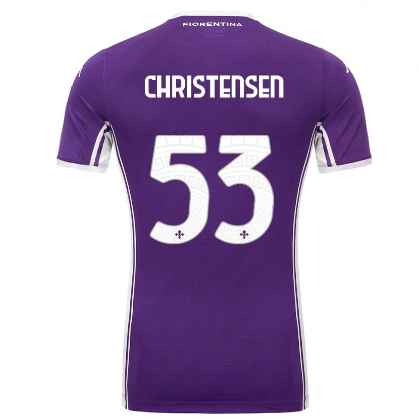 Danxen Niño Camiseta Oliver Christensen #53 Púrpura Blanco 1ª Equipación 2025/26 La Camisa