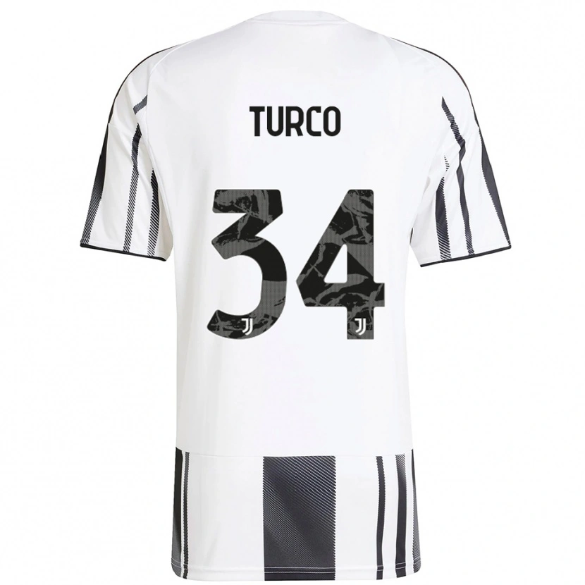 Danxen Niño Camiseta Stefano Turco #34 Blanco Negro 1ª Equipación 2025/26 La Camisa