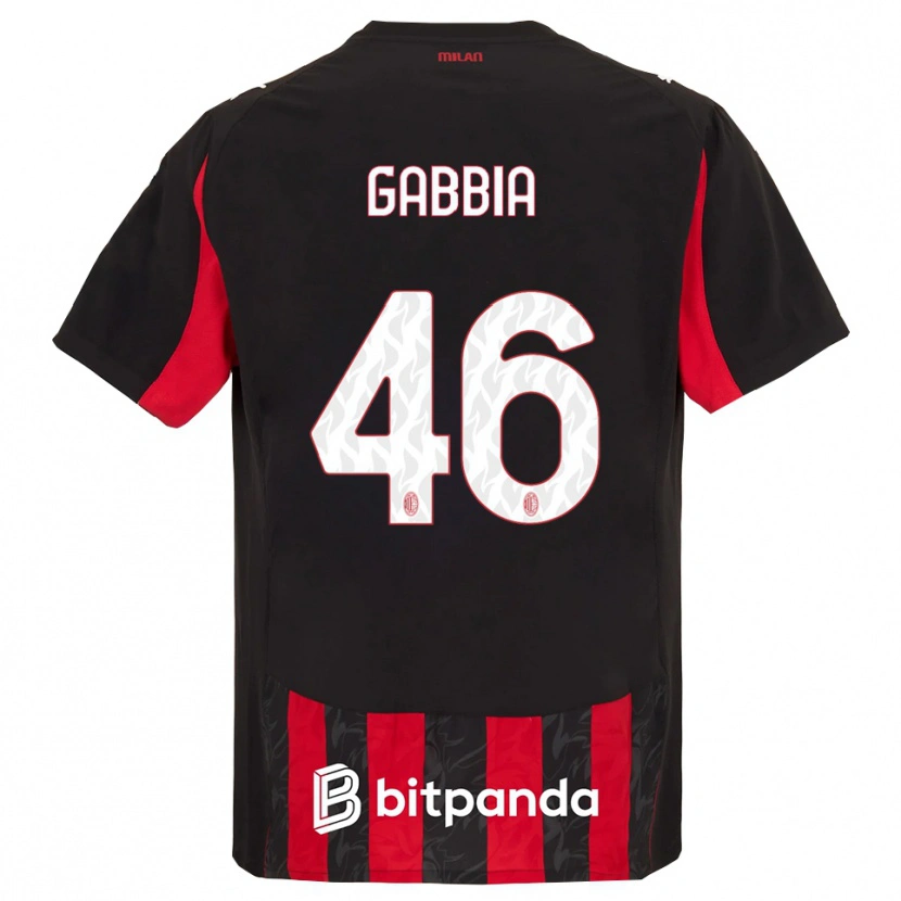 Danxen Niño Camiseta Matteo Gabbia #46 Rojo Negro 1ª Equipación 2025/26 La Camisa