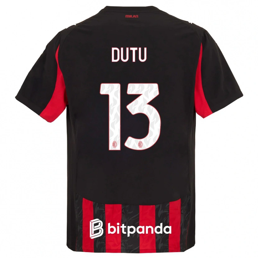 Danxen Niño Camiseta Matteo Duțu #13 Rojo Negro 1ª Equipación 2025/26 La Camisa