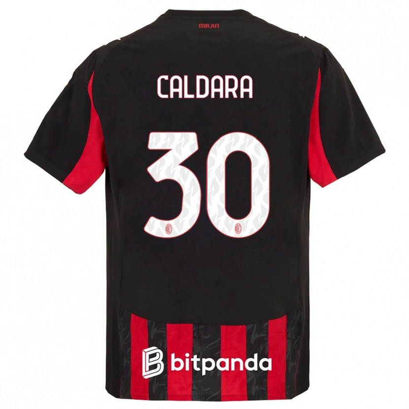Danxen Niño Camiseta Mattia Caldara #30 Rojo Negro 1ª Equipación 2025/26 La Camisa