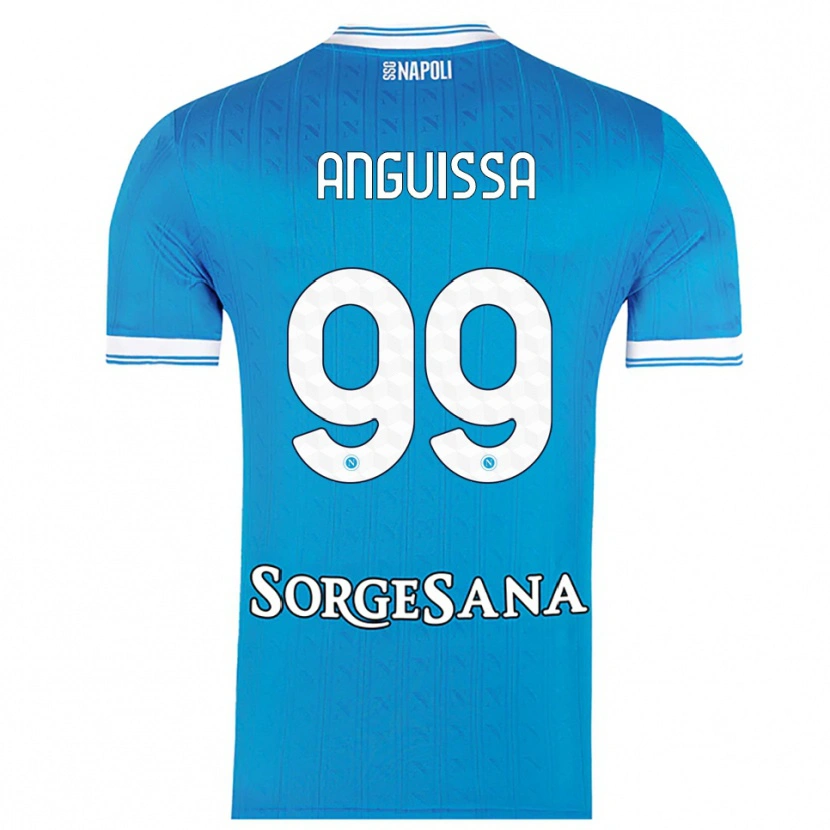 Danxen Niño Camiseta Frank Anguissa #99 Azul Cielo Blanco 1ª Equipación 2025/26 La Camisa