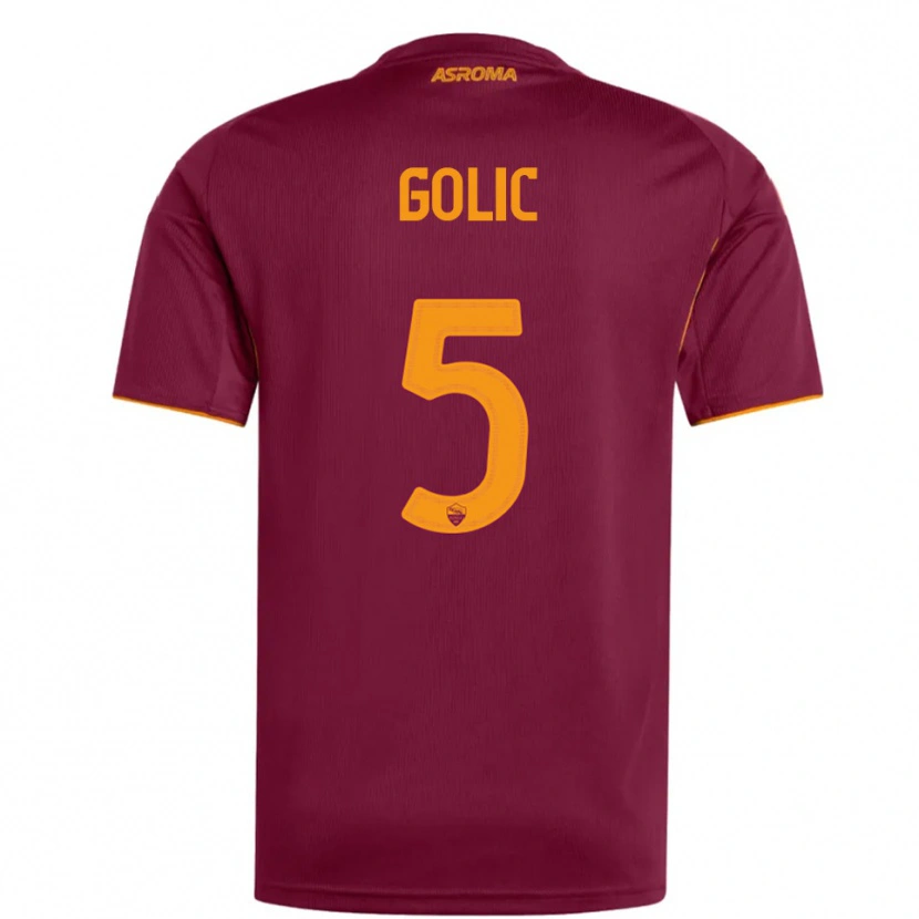 Danxen Niño Camiseta Lovro Golic #5 Borgoña Naranja 1ª Equipación 2025/26 La Camisa