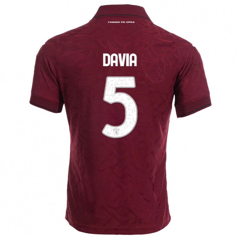 Danxen Niño Camiseta Emiliano Davia #5 Borgoña Blanco 1ª Equipación 2025/26 La Camisa
