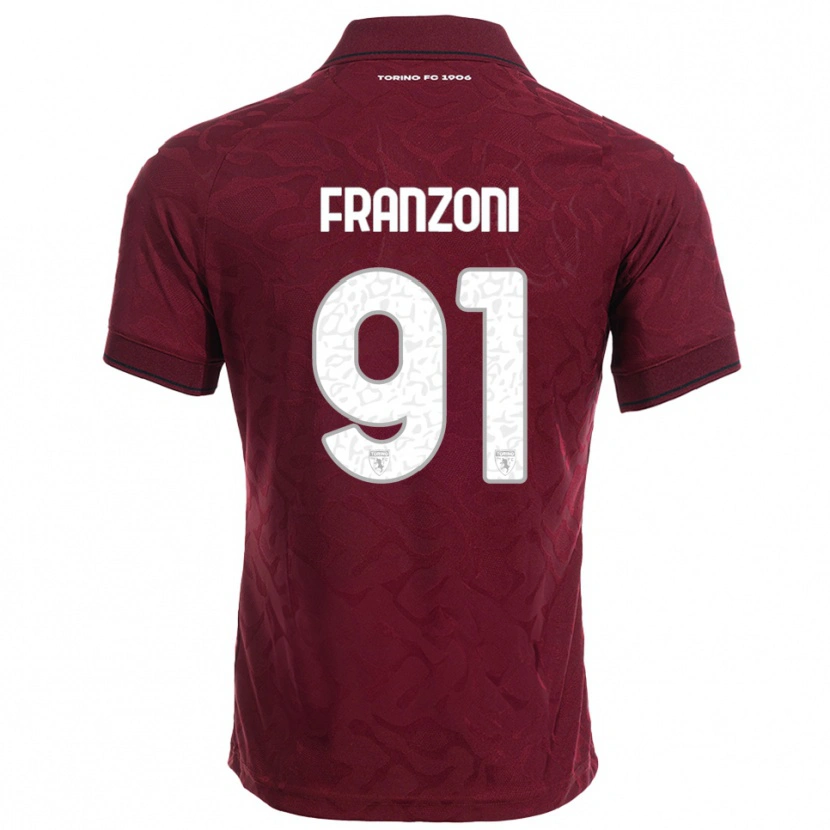 Danxen Niño Camiseta Nicolò Franzoni #91 Borgoña Blanco 1ª Equipación 2025/26 La Camisa