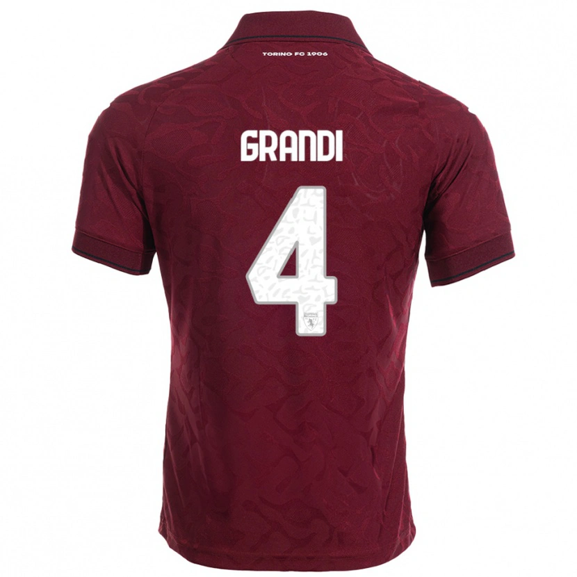 Danxen Niño Camiseta Lorenzo Grandi #4 Borgoña Blanco 1ª Equipación 2025/26 La Camisa