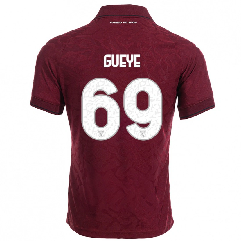 Danxen Niño Camiseta Ousmane Gueye #69 Borgoña Blanco 1ª Equipación 2025/26 La Camisa