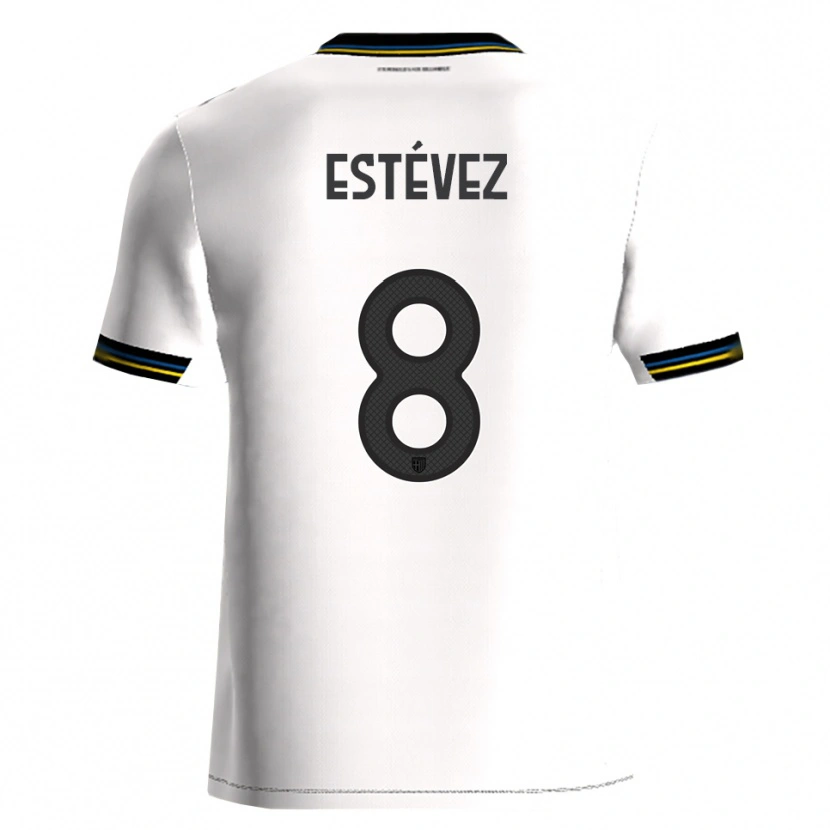 Danxen Niño Camiseta Nahuel Estévez #8 Blanco Negro 1ª Equipación 2025/26 La Camisa