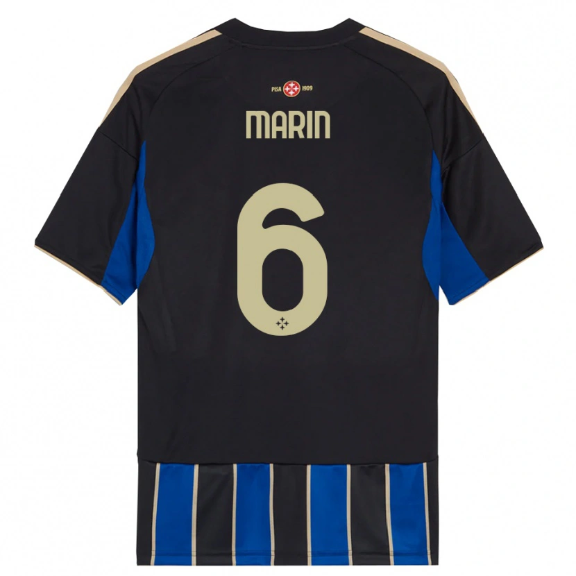 Danxen Niño Camiseta Marius Marin #6 Negro Azul 1ª Equipación 2025/26 La Camisa