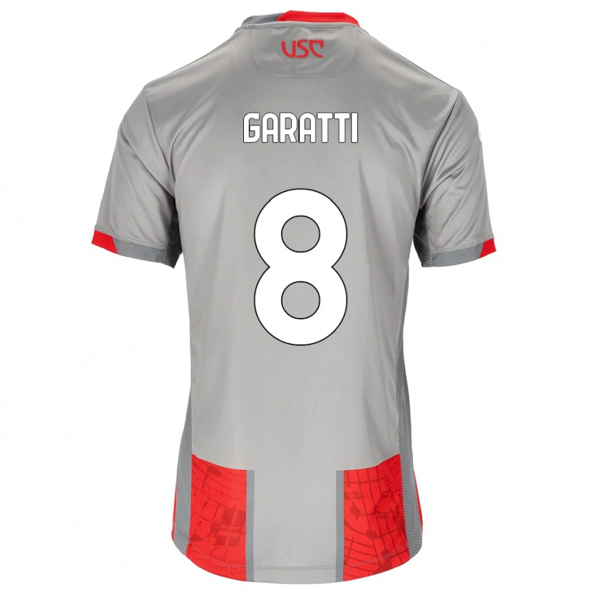 Danxen Niño Camiseta Davide Garatti #8 Rojo Gris 1ª Equipación 2025/26 La Camisa