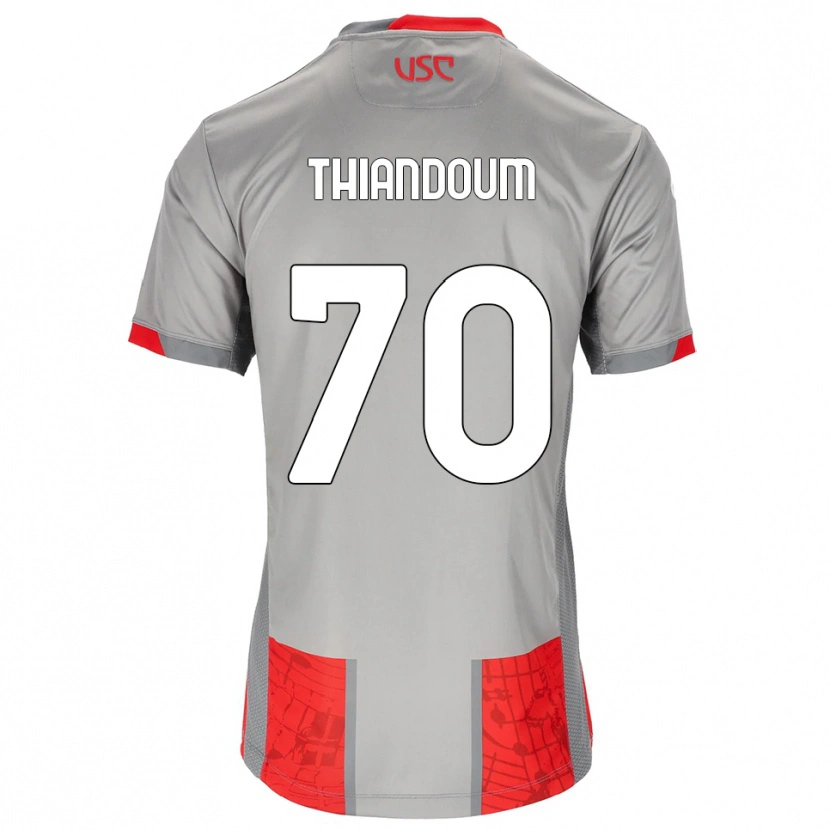 Danxen Niño Camiseta Omar Thiandoum #70 Rojo Gris 1ª Equipación 2025/26 La Camisa