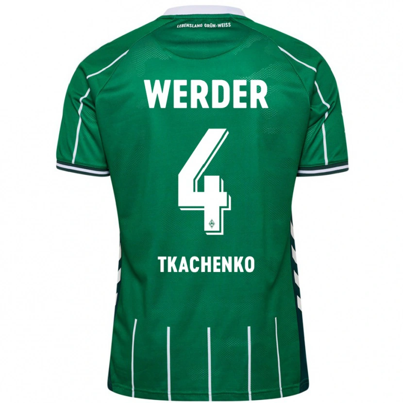 Danxen Niño Camiseta Oleksandr Tkachenko #4 Verde Blanco 1ª Equipación 2025/26 La Camisa