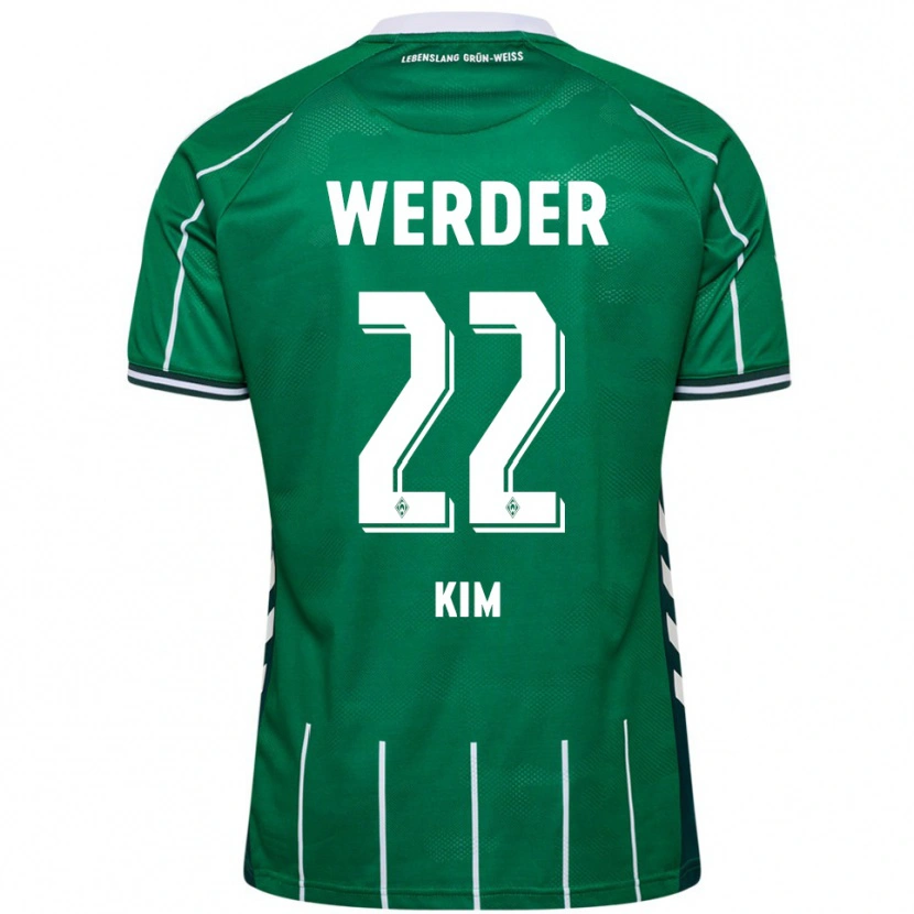 Danxen Niño Camiseta Min-Je Kim #22 Verde Blanco 1ª Equipación 2025/26 La Camisa