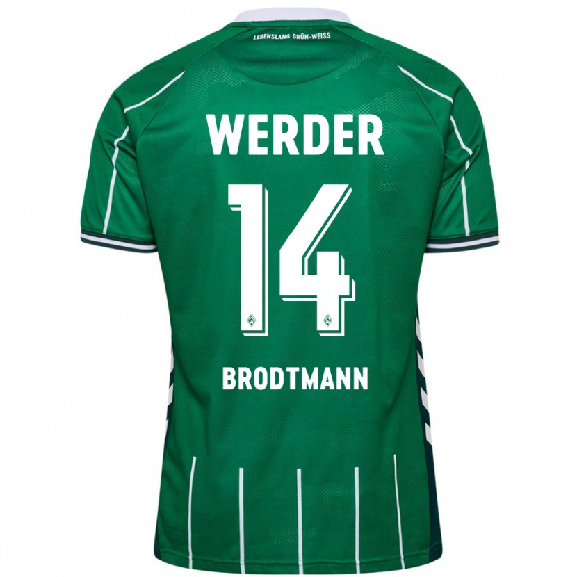 Danxen Niño Camiseta Linus Brodtmann #14 Verde Blanco 1ª Equipación 2025/26 La Camisa