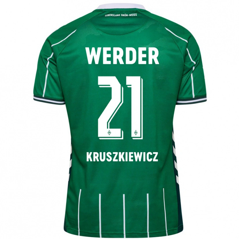 Danxen Niño Camiseta Jakub Kruszkiewicz #21 Verde Blanco 1ª Equipación 2025/26 La Camisa