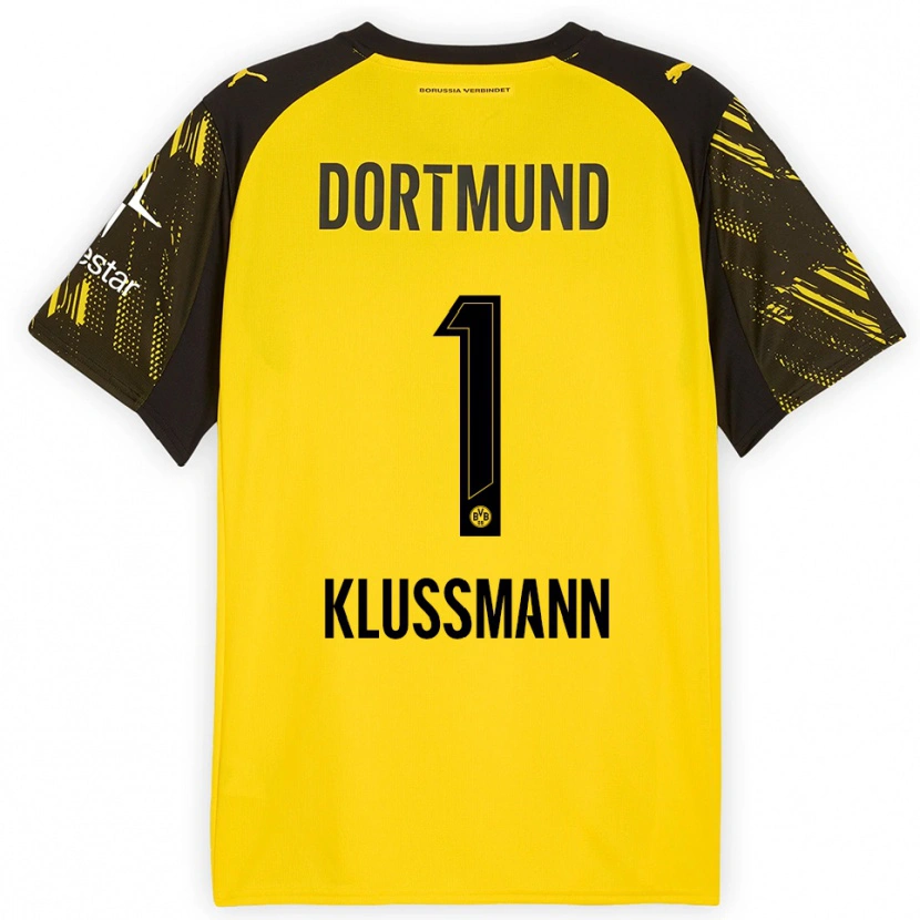 Danxen Niño Camiseta Leon Klußmann #1 Amarillo Negro 1ª Equipación 2025/26 La Camisa