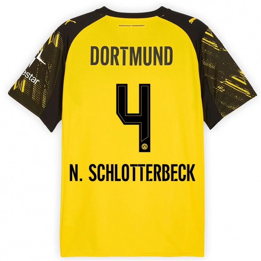 Danxen Niño Camiseta Nico Schlotterbeck #4 Amarillo Negro 1ª Equipación 2025/26 La Camisa