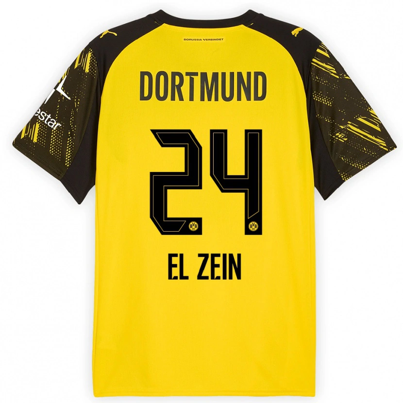Danxen Niño Camiseta Abu-Bekir Omer El-Zein #24 Amarillo Negro 1ª Equipación 2025/26 La Camisa