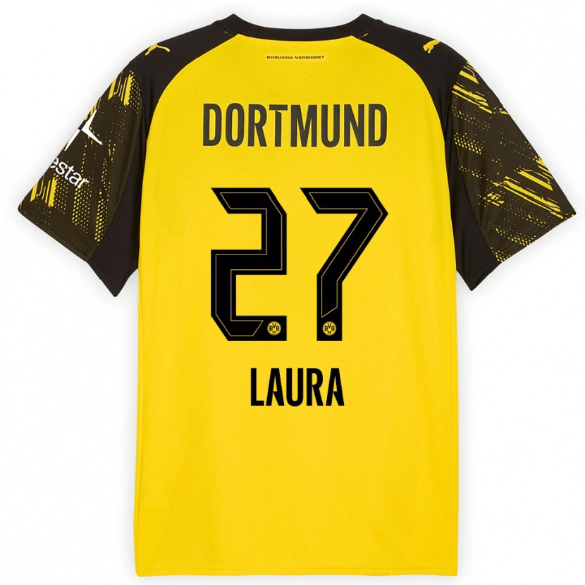 Danxen Niño Camiseta Van Der Heijden Laura #27 Amarillo Negro 1ª Equipación 2025/26 La Camisa