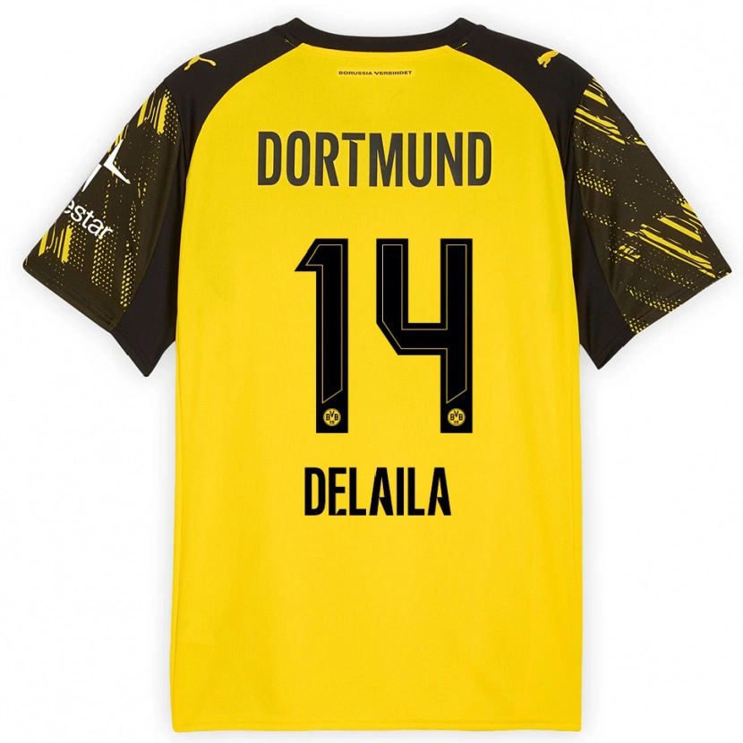 Danxen Niño Camiseta Amega Delaila #14 Amarillo Negro 1ª Equipación 2025/26 La Camisa