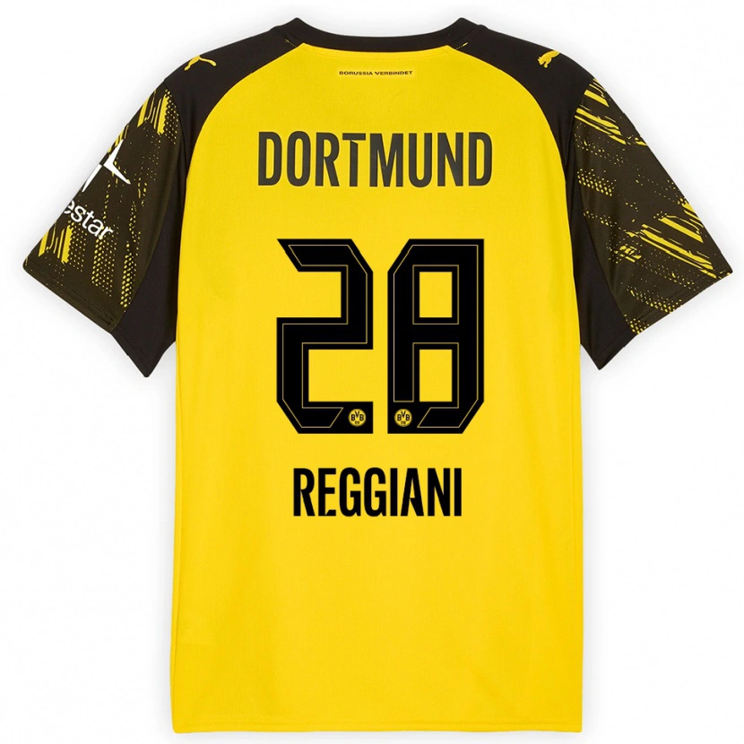 Danxen Niño Camiseta Luca Reggiani #28 Amarillo Negro 1ª Equipación 2025/26 La Camisa