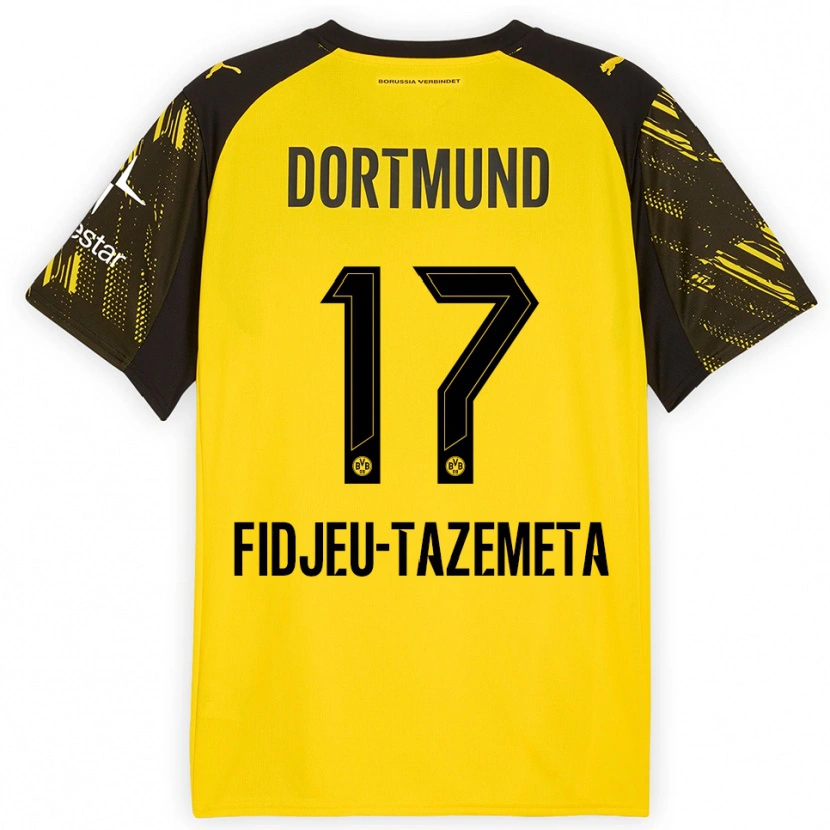 Danxen Niño Camiseta Thierry Fidjeu-Tazemeta #17 Amarillo Negro 1ª Equipación 2025/26 La Camisa