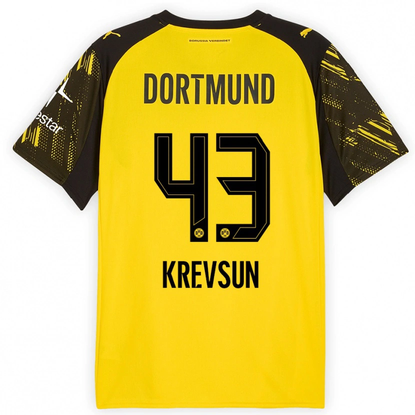 Danxen Niño Camiseta Danylo Krevsun #43 Amarillo Negro 1ª Equipación 2025/26 La Camisa