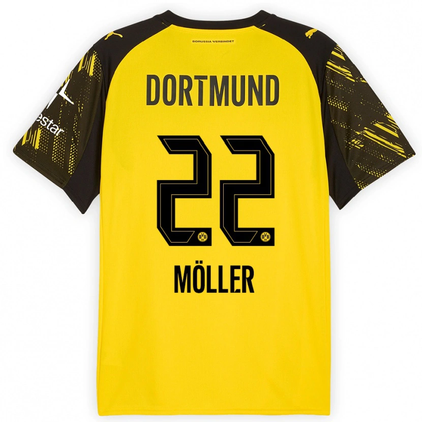 Danxen Niño Camiseta Paul Möller #22 Amarillo Negro 1ª Equipación 2025/26 La Camisa