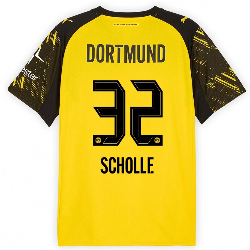 Danxen Niño Camiseta Mia Scholle #32 Amarillo Negro 1ª Equipación 2025/26 La Camisa