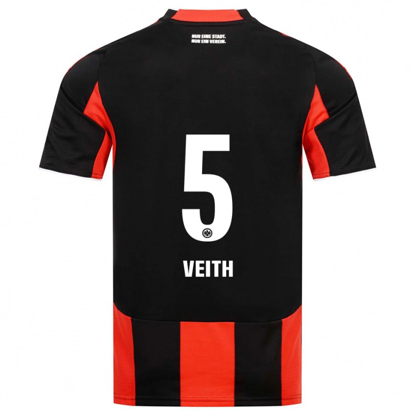 Danxen Niño Camiseta Titus Veith #5 Negro Rojo 1ª Equipación 2025/26 La Camisa