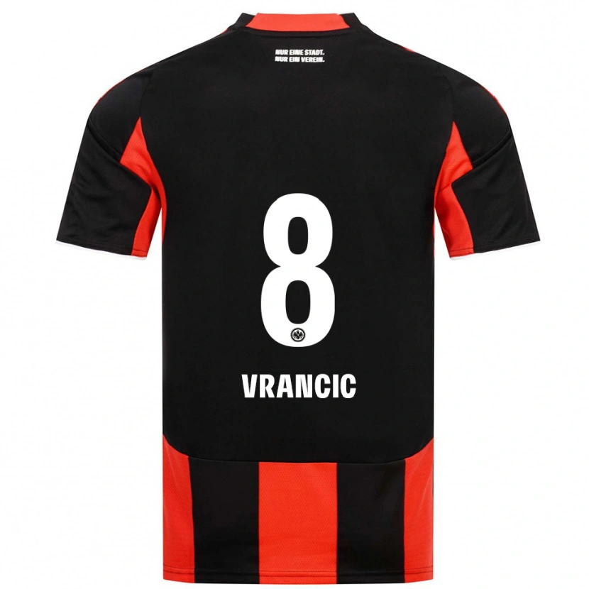 Danxen Niño Camiseta Mario Vrancic #8 Negro Rojo 1ª Equipación 2025/26 La Camisa