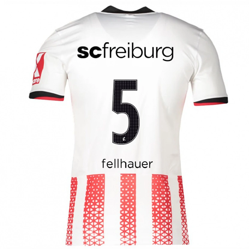 Danxen Niño Camiseta Kim Fellhauer #5 Blanco Rojo 1ª Equipación 2025/26 La Camisa