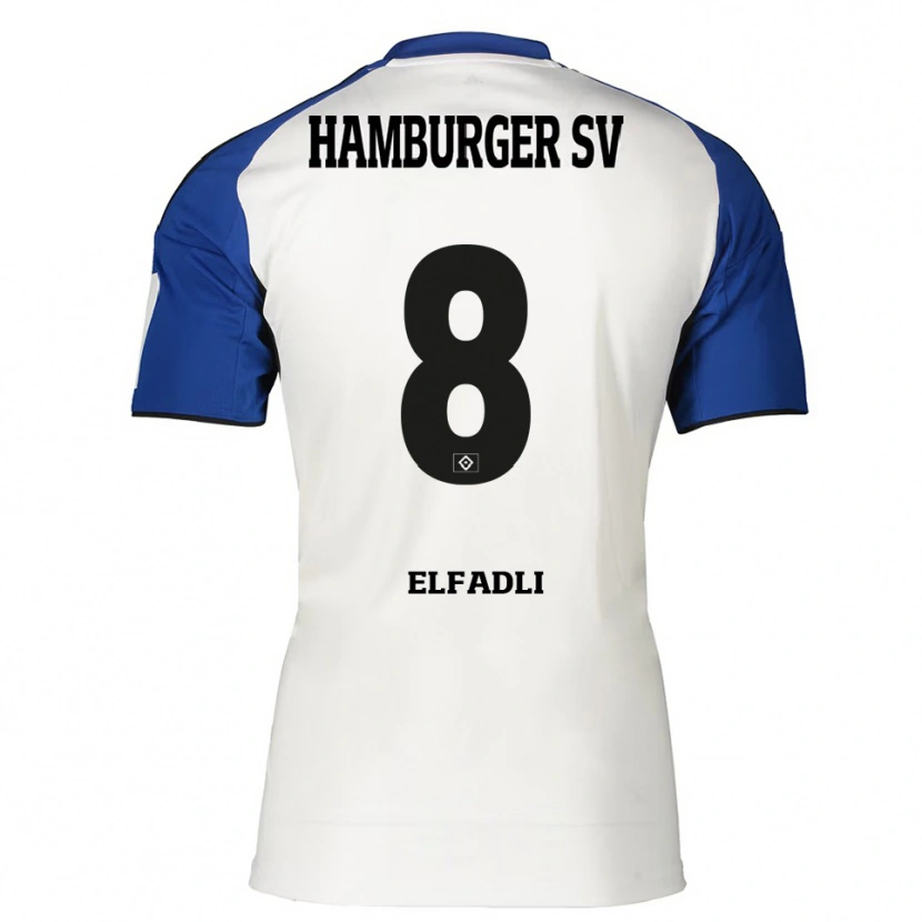 Danxen Niño Camiseta Daniel Elfadli #8 Blanco Azul 1ª Equipación 2025/26 La Camisa